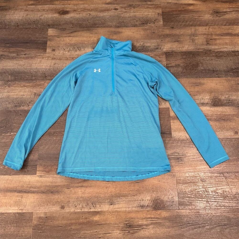 Under Armour Blue Stripe HeatGear Loose 1/2 Zip Pullover S Running Activewear